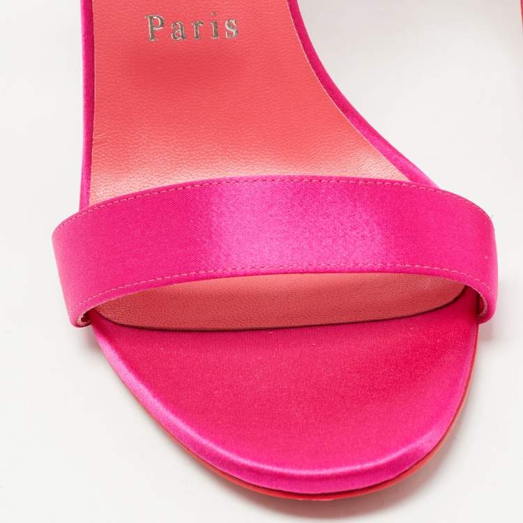 Pre Owned Christian Louboutin Pink Satin Goldie Jolie Sandals Size 39