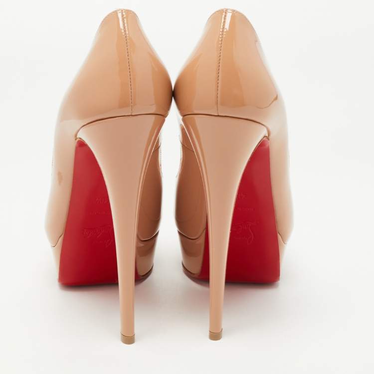 Pre Owned Christian Louboutin Beige Patent Leather Lady Peep Pumps Size 40.5