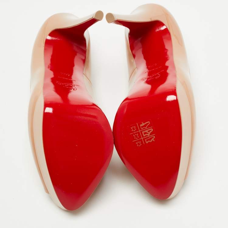 Pre Owned Christian Louboutin Beige Patent Leather Lady Peep Pumps Size 40.5