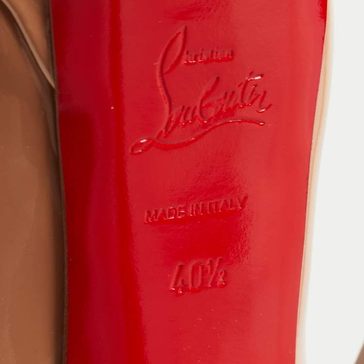 Pre Owned Christian Louboutin Beige Patent Leather Lady Peep Pumps Size 40.5