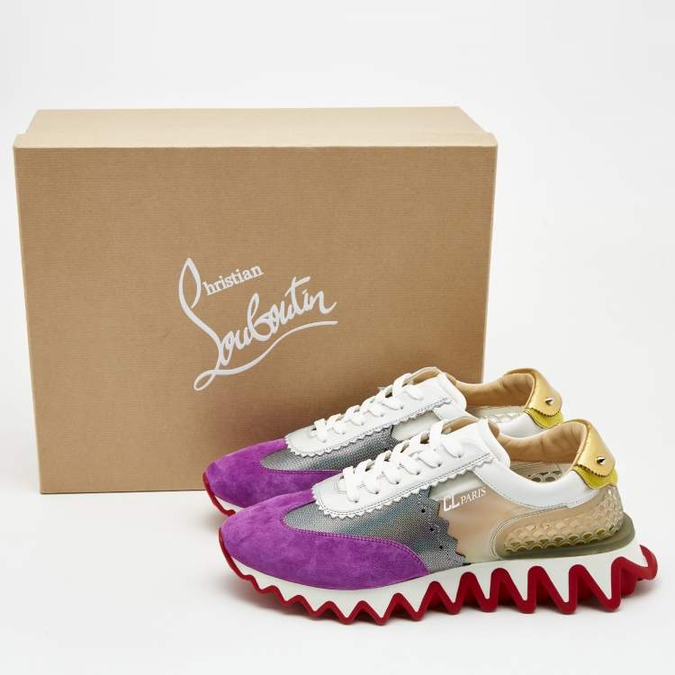 Pre Owned Christian Louboutin Multicolor Leather And PVC Loubishark Low Top Sneakers Size 42