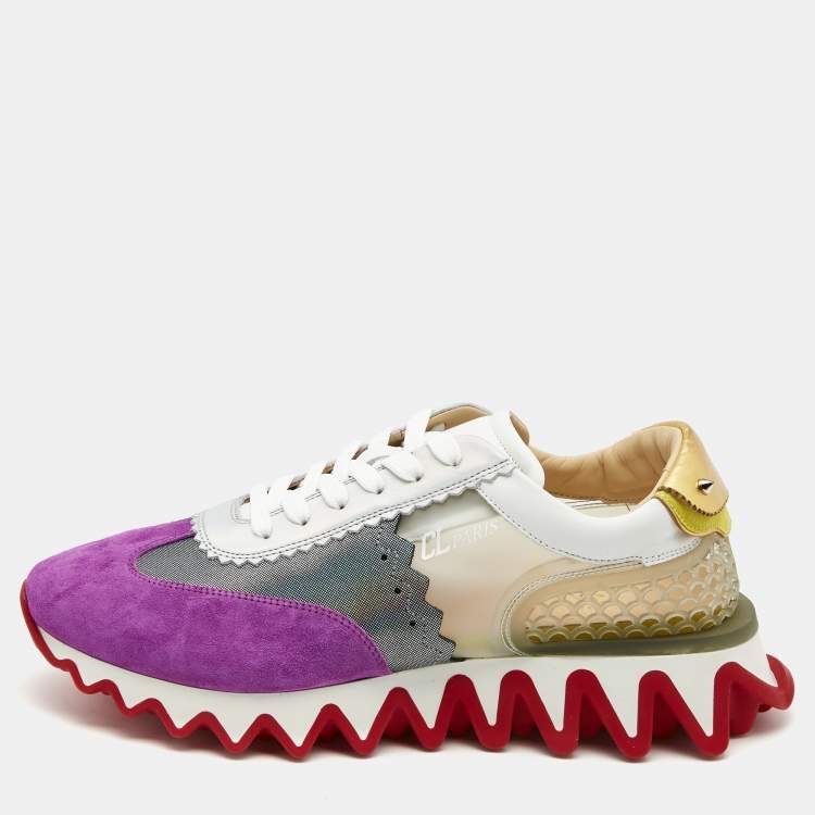 Christian Louboutin White And Pink Leather Loubishark Sneakers