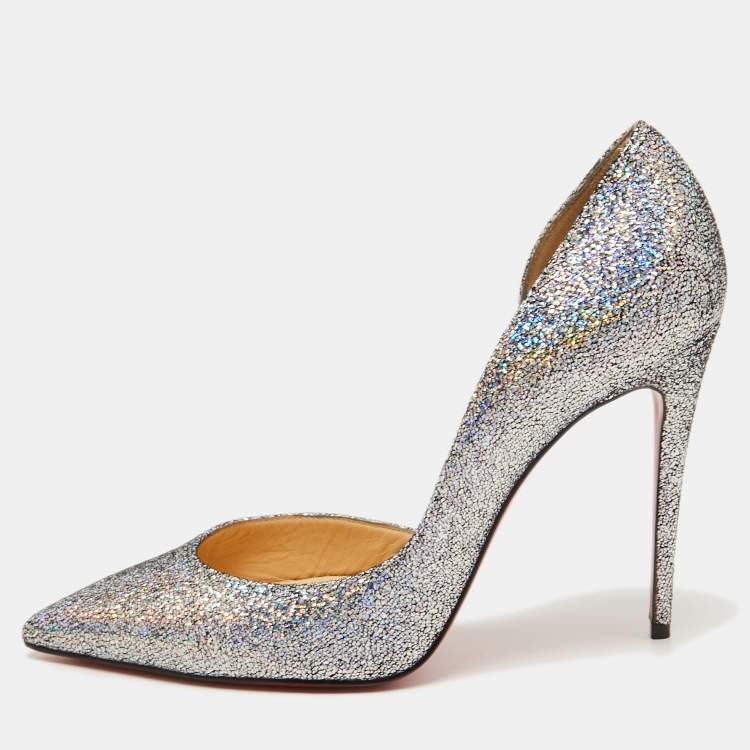 Pre Owned Christian Louboutin Multicolor Glitter Suede Iriza Pumps Size 37.5