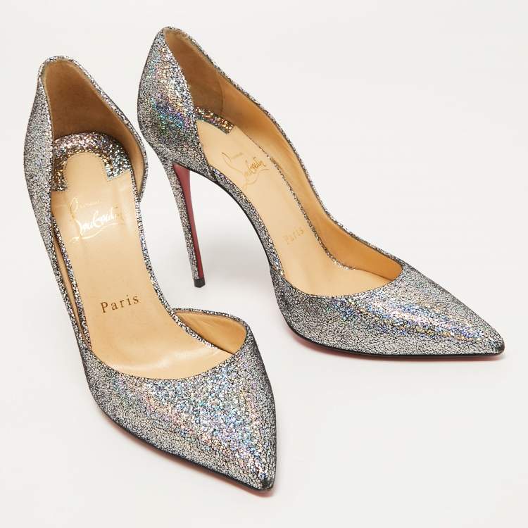 Pre Owned Christian Louboutin Multicolor Glitter Suede Iriza Pumps Size 37.5