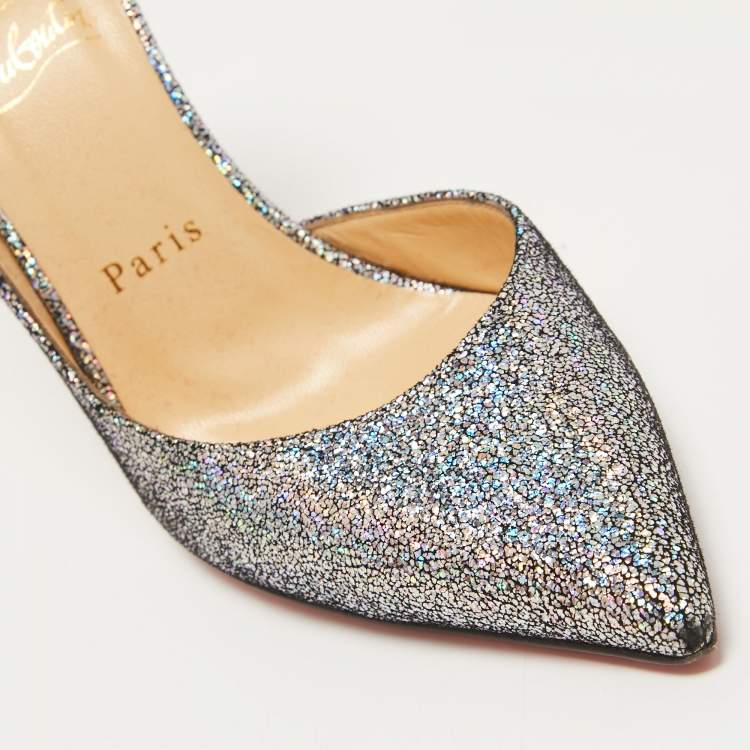 Pre Owned Christian Louboutin Multicolor Glitter Suede Iriza Pumps Size 37.5