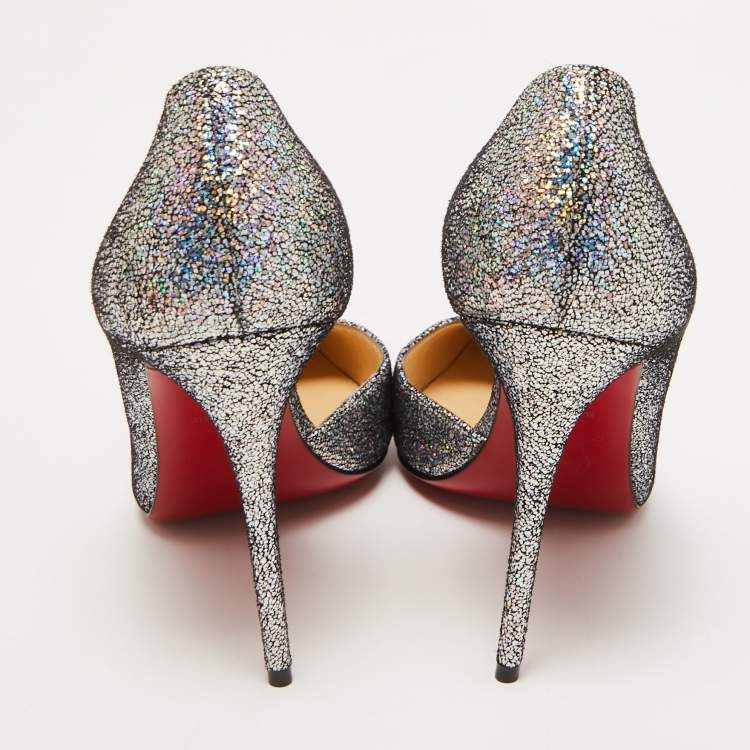 Pre Owned Christian Louboutin Multicolor Glitter Suede Iriza Pumps Size 37.5