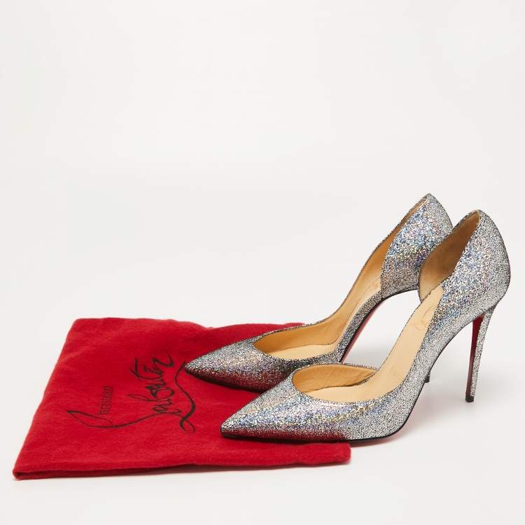 Pre Owned Christian Louboutin Multicolor Glitter Suede Iriza Pumps Size 37.5