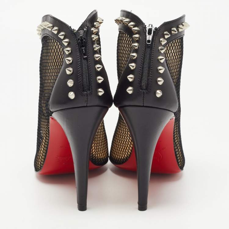 Pre Owned Christian Louboutin Black Mesh and Leather Bourriche Ankle Booties Size 38