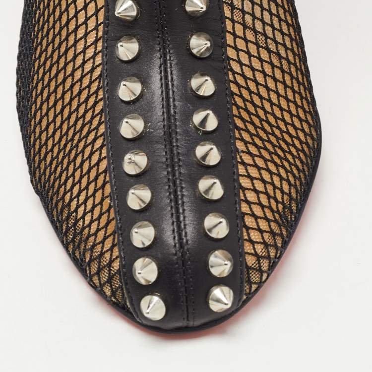 Pre Owned Christian Louboutin Black Mesh and Leather Bourriche Ankle Booties Size 38