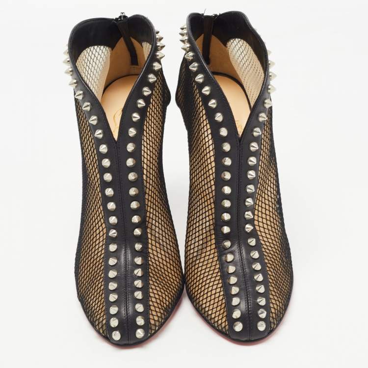 Pre Owned Christian Louboutin Black Mesh and Leather Bourriche Ankle Booties Size 38