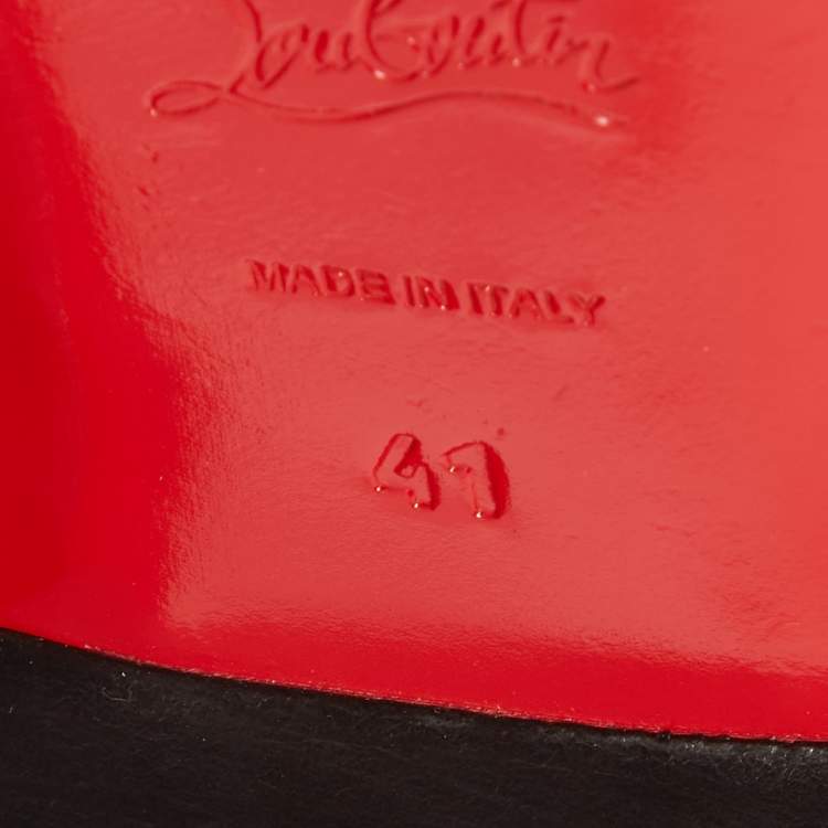 Pre Owned Christian Louboutin Grey/Black Spiked Patent Leather and Fabric Harvanana Smoking Slippers Size 41