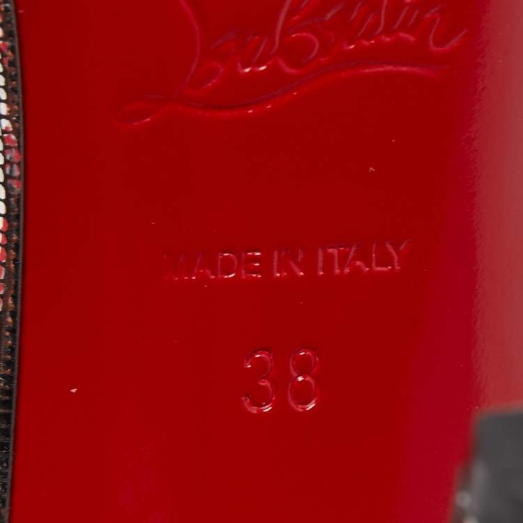 Pre Owned Christian Louboutin Metallic Grey Leather and Mesh Double L Ankle Strap Pumps Size 38