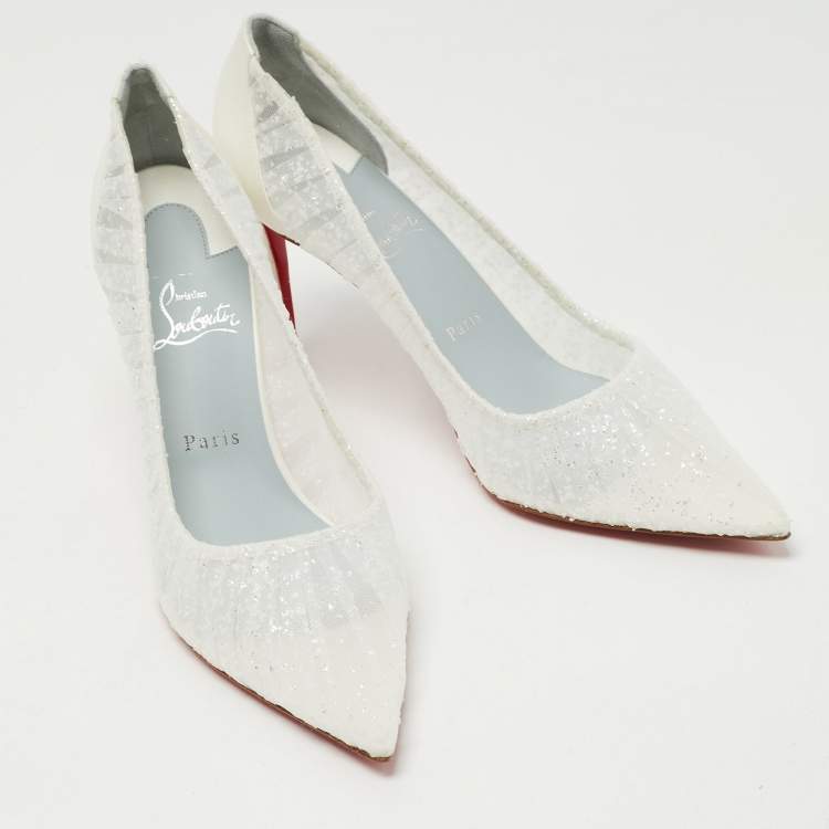 Pre Owned Christian Louboutin White Satin and Tule Fabric Kate Draperia Pumps Size 41