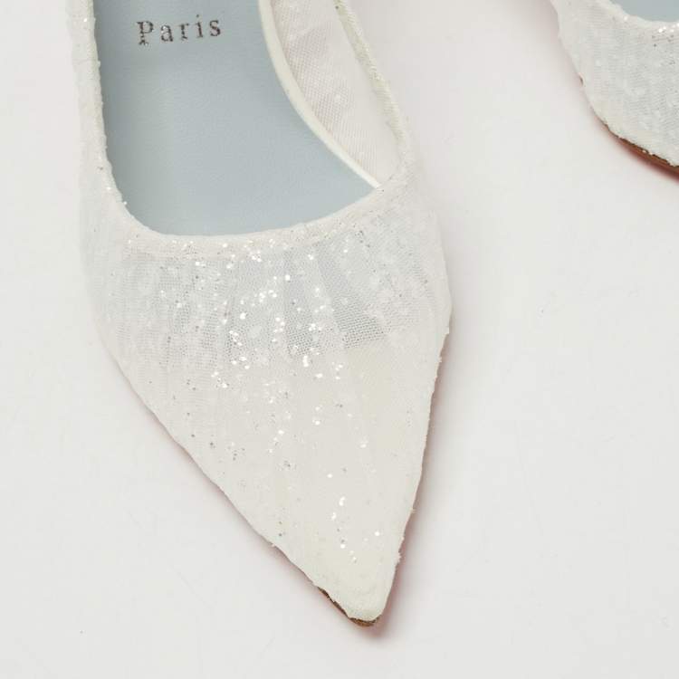 Pre Owned Christian Louboutin White Satin and Tule Fabric Kate Draperia Pumps Size 41
