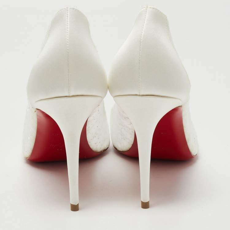 Pre Owned Christian Louboutin White Satin and Tule Fabric Kate Draperia Pumps Size 41