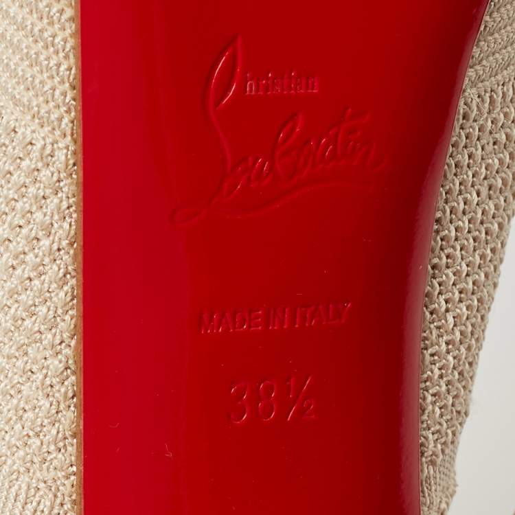 Pre Owned Christian Louboutin Beige Knit Fabric Cheminetta Boots Size 38.5