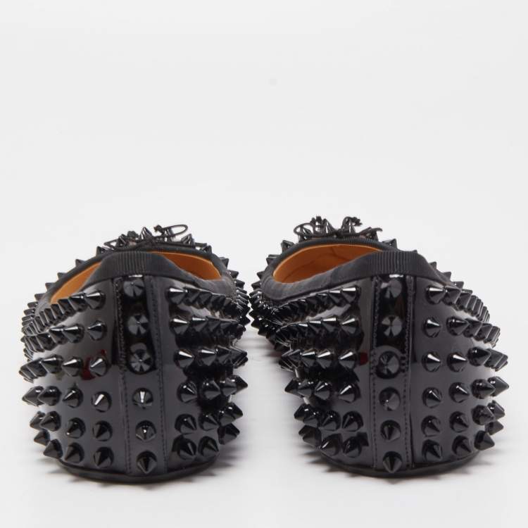 Pre Owned Christian Louboutin Black Patent Leather Spiked Big Kiss Ballet Flats Size 41