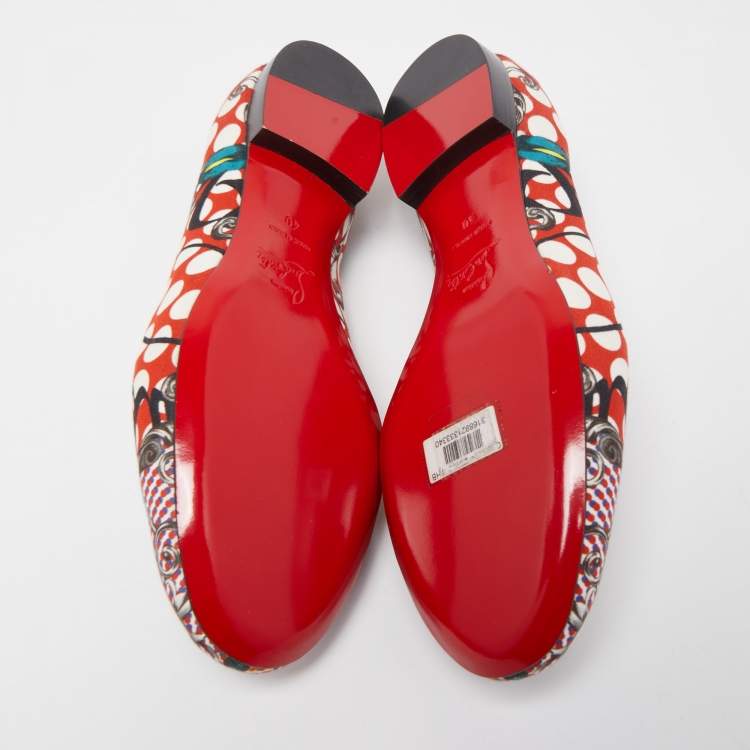 مملوكة مسبقًا Christian Louboutin Multicolor Printed Fabric Sakouette Spiked Smoking Slippers Size 40