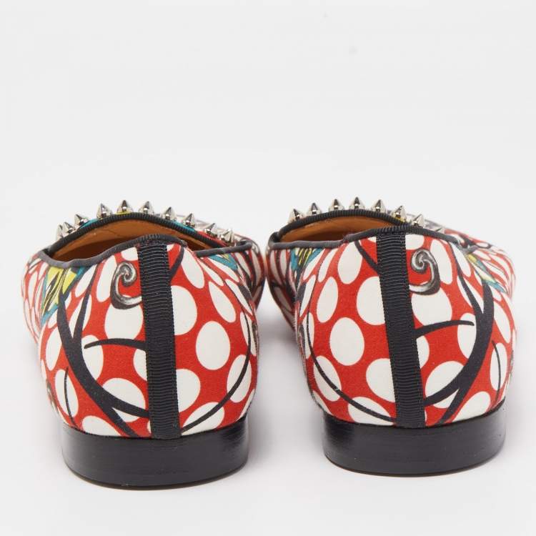 مملوكة مسبقًا Christian Louboutin Multicolor Printed Fabric Sakouette Spiked Smoking Slippers Size 40