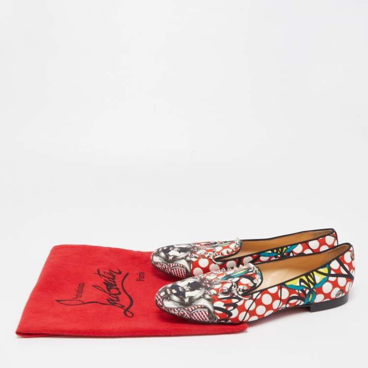 مملوكة مسبقًا Christian Louboutin Multicolor Printed Fabric Sakouette Spiked Smoking Slippers Size 40