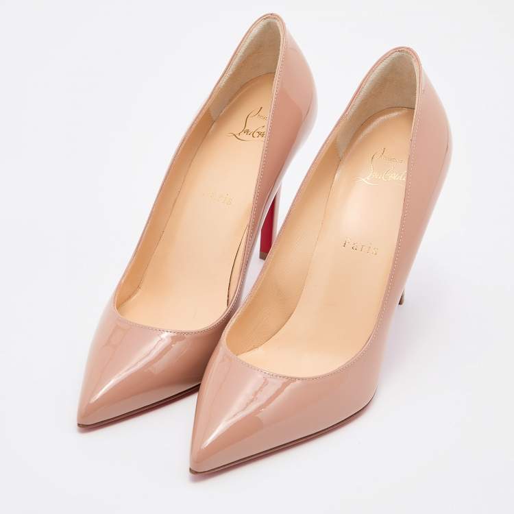 Pre Owned Christian Louboutin Nude Patent Leather Pigalle Pumps Size 39