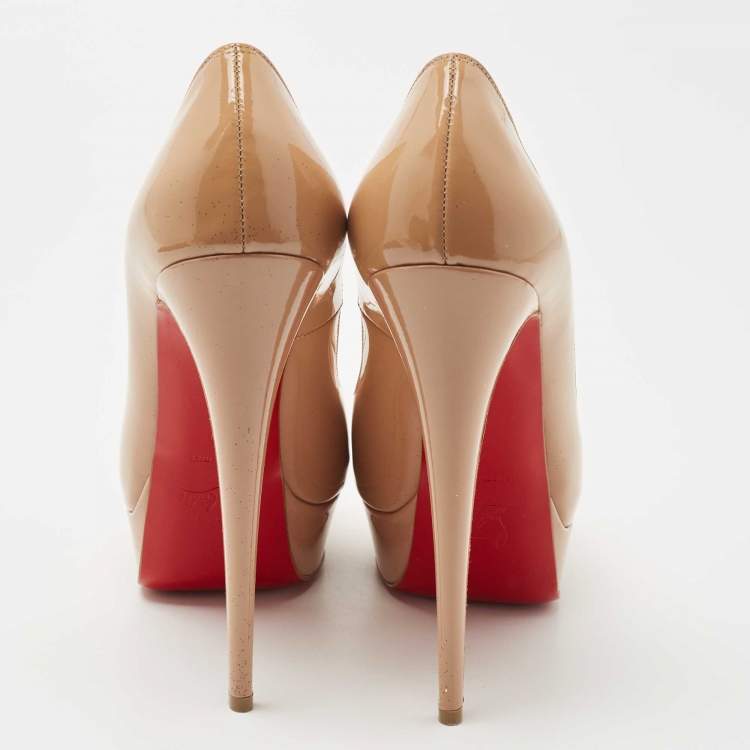 Pre Owned Christian Louboutin Beige Patent Leather Lady Peep Pumps Size 40