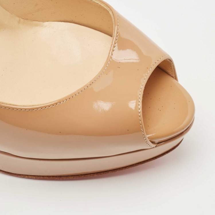 Pre Owned Christian Louboutin Beige Patent Leather Lady Peep Pumps Size 40