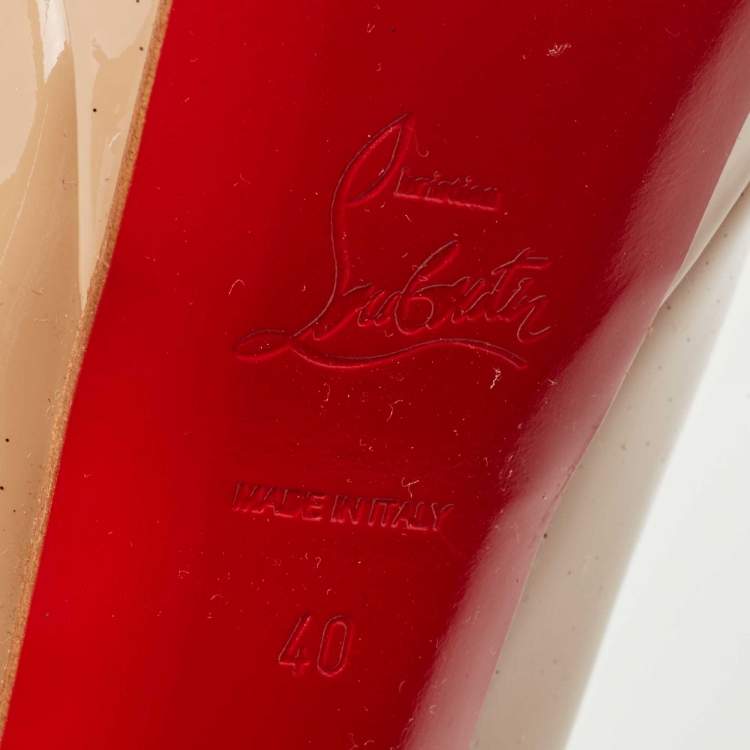 Pre Owned Christian Louboutin Beige Patent Leather Lady Peep Pumps Size 40