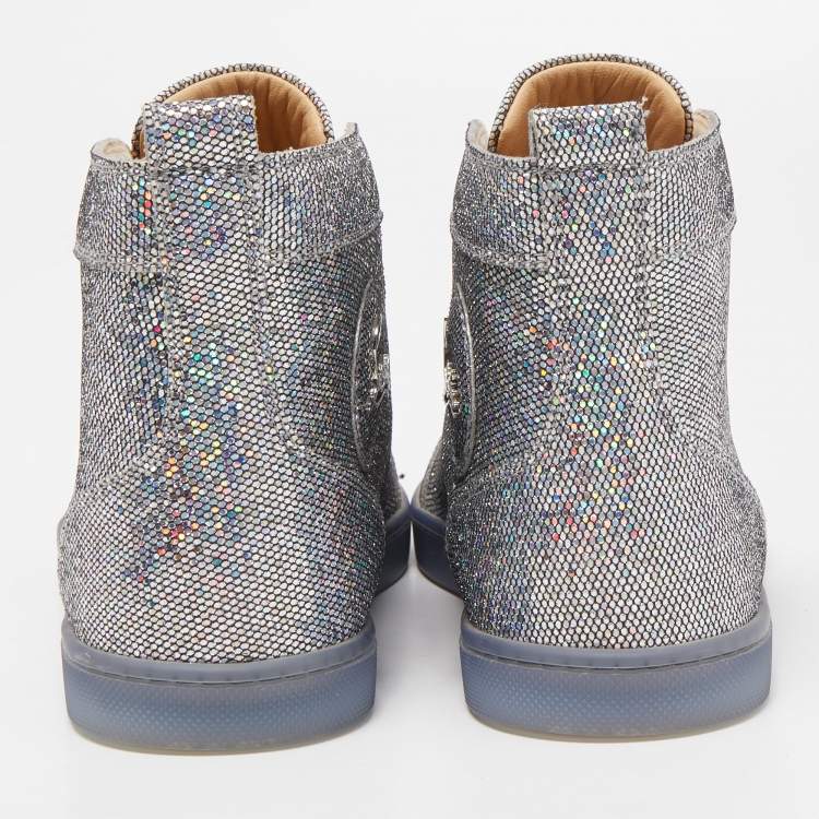 Pre Owned Christian Louboutin Silver Glitter Disco Ball Rantus Orlato High Top Sneakers Size 37