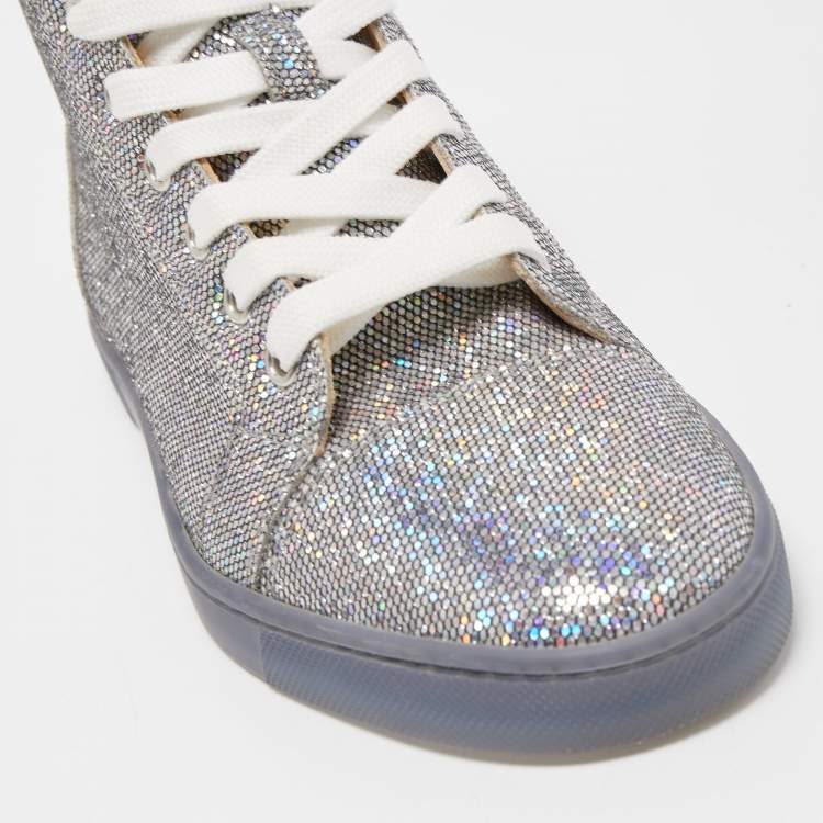 Pre Owned Christian Louboutin Silver Glitter Disco Ball Rantus Orlato High Top Sneakers Size 37
