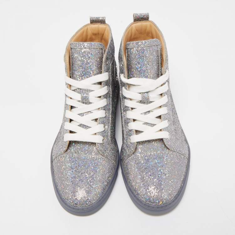 Pre Owned Christian Louboutin Silver Glitter Disco Ball Rantus Orlato High Top Sneakers Size 37
