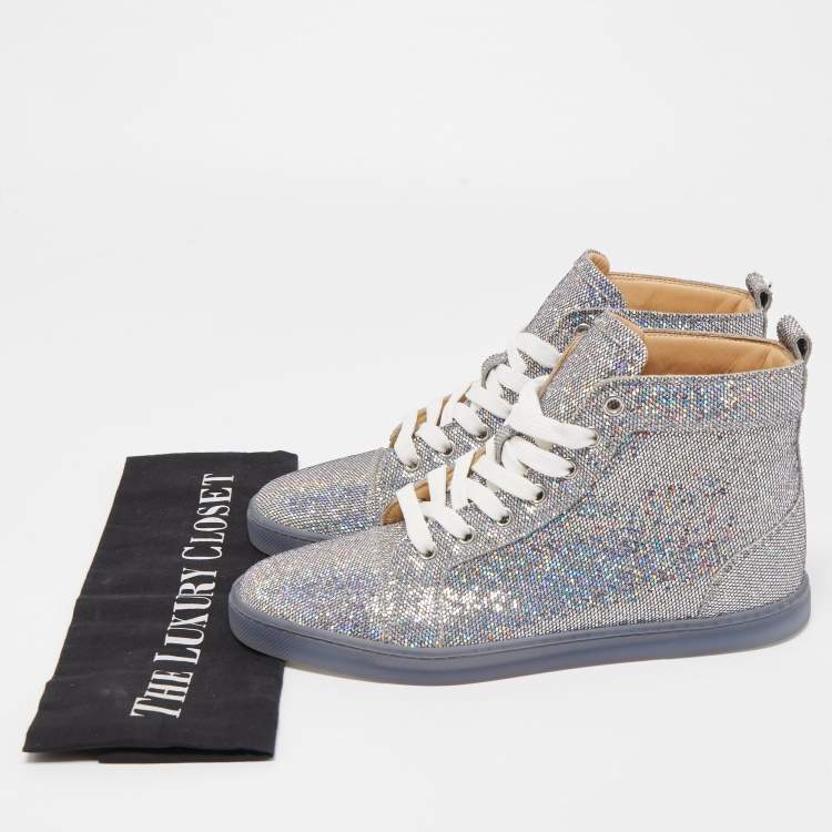 Pre Owned Christian Louboutin Silver Glitter Disco Ball Rantus Orlato High Top Sneakers Size 37