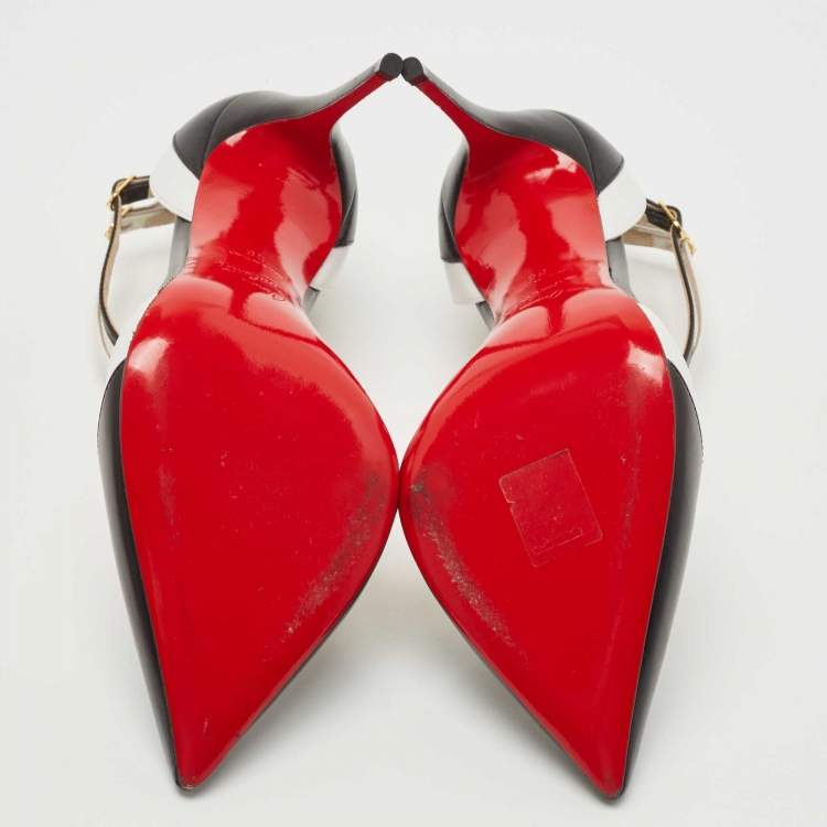 Pre Owned Christian Louboutin Black/White Leather Uptown Double Pumps Size 38