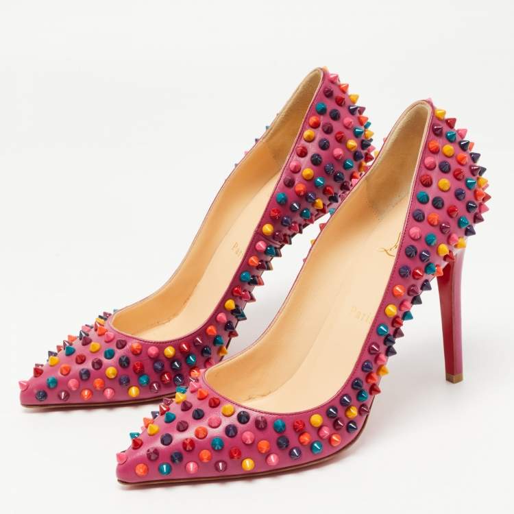 Christian Louboutin Pink Leather Pigalle Spikes Pumps Size 40