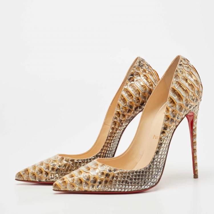 Pre Owned Christian Louboutin Metallic Two Tone Python So Kate Pumps Size 40.5