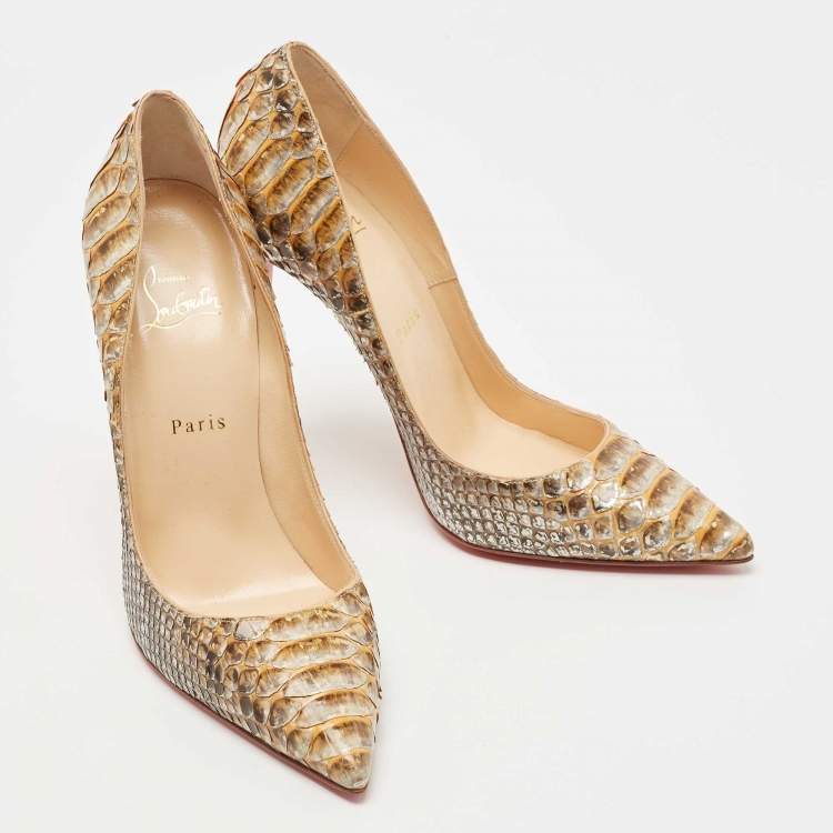 Pre Owned Christian Louboutin Metallic Two Tone Python So Kate Pumps Size 40.5