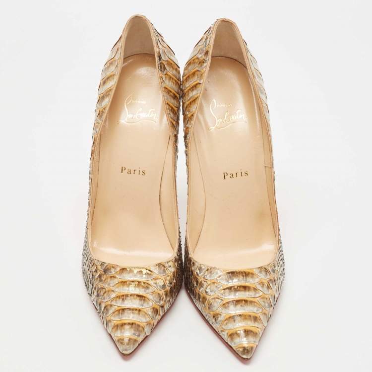 Pre Owned Christian Louboutin Metallic Two Tone Python So Kate Pumps Size 40.5
