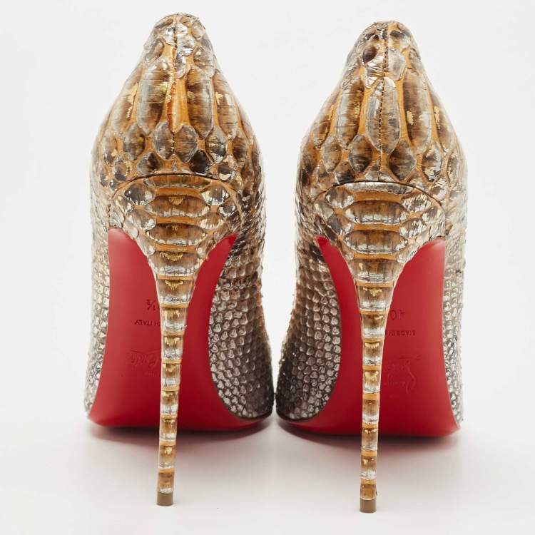 Pre Owned Christian Louboutin Metallic Two Tone Python So Kate Pumps Size 40.5