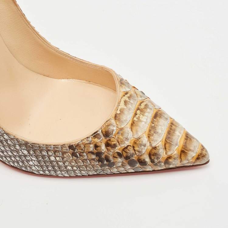 Pre Owned Christian Louboutin Metallic Two Tone Python So Kate Pumps Size 40.5