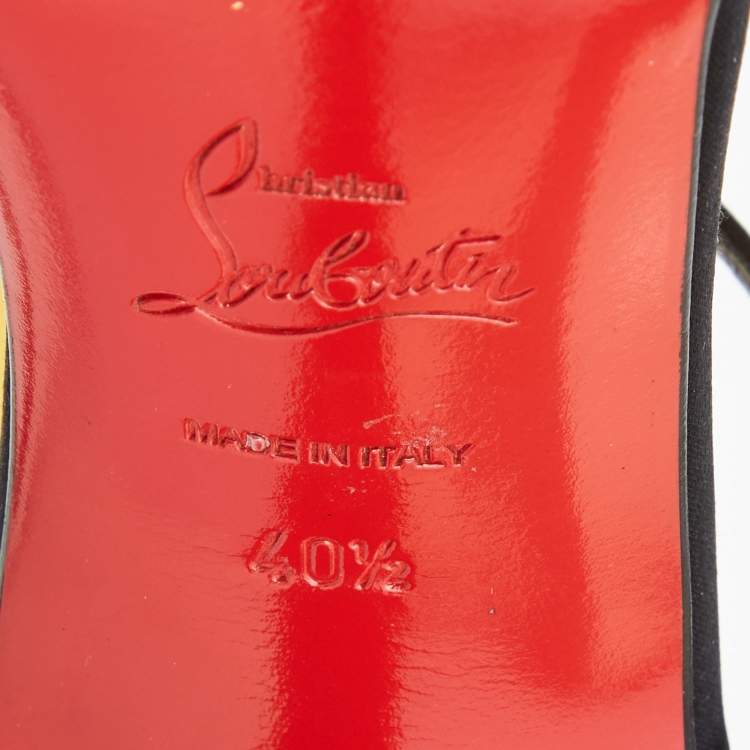 Pre Owned Christian Louboutin Yellow/Black Satin Mount Street T-Strap Sandals Size 40.5