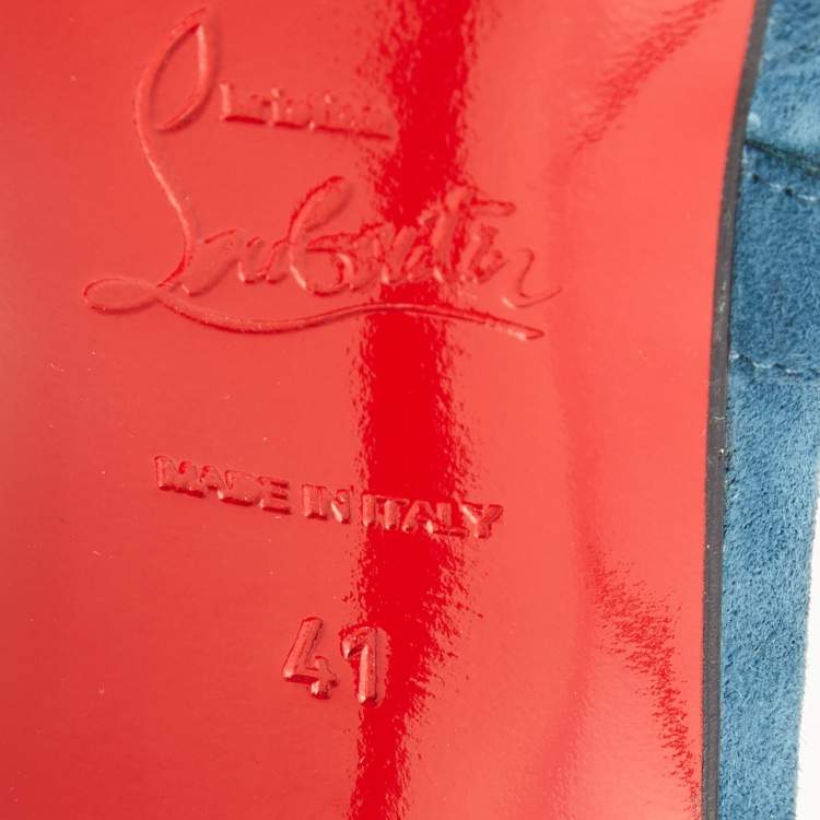 Pre Owned Christian Louboutin Blue Suede Ankle Strap Pumps Size 41 