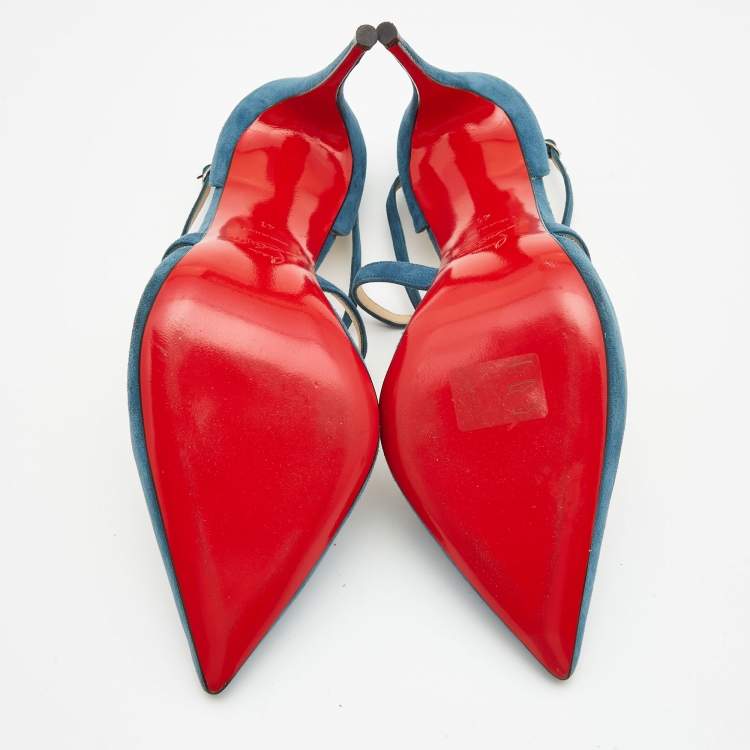 Pre Owned Christian Louboutin Blue Suede Ankle Strap Pumps Size 41 