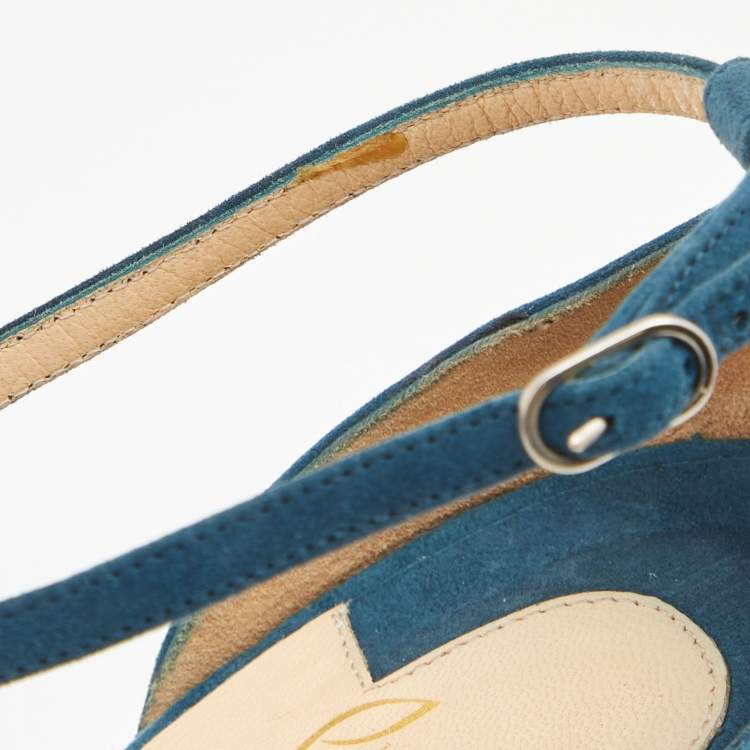 Pre Owned Christian Louboutin Blue Suede Ankle Strap Pumps Size 41 