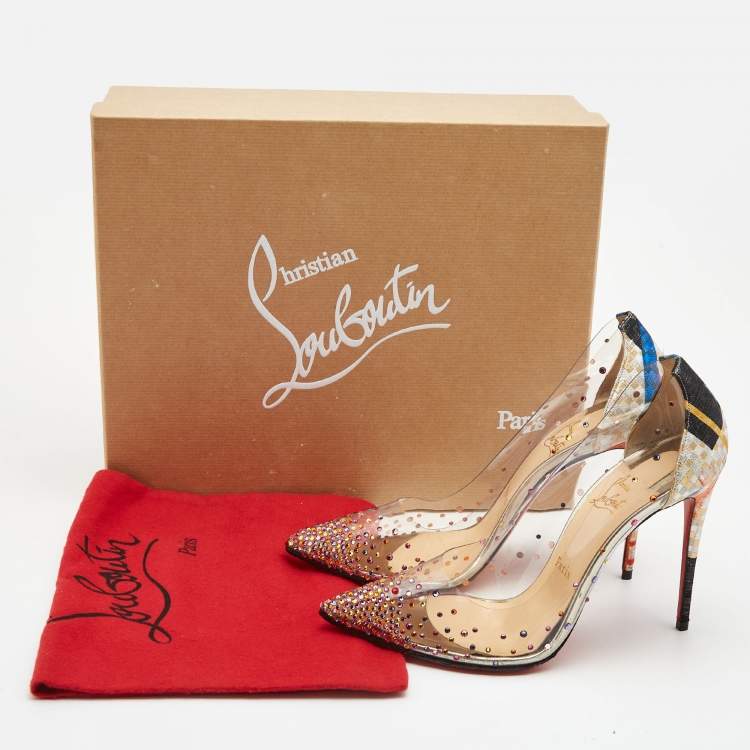 Pre Owned Christian Louboutin Multicolor Printed Lurex Fabric and PVC Degrastrass Pumps Size 39.5
