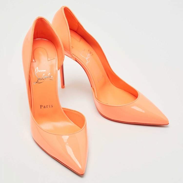 Pre Owned Christian Louboutin Orange Patent Leather Iriza Pumps Size 37.5
