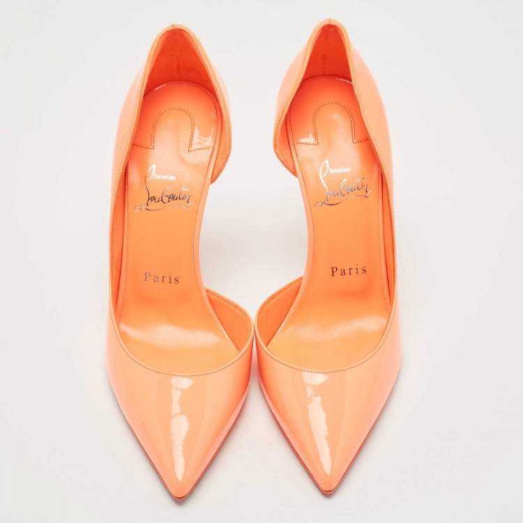 Pre Owned Christian Louboutin Orange Patent Leather Iriza Pumps Size 37.5
