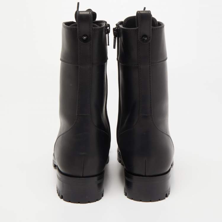 Pre Owned Christian Louboutin Black Leather TS Croc Spikes Ankle Length Boots Size 37.5
