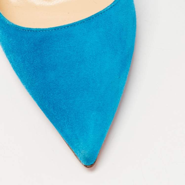 Pre Owned Christian Louboutin Blue Suede So Kate Pumps Size 38