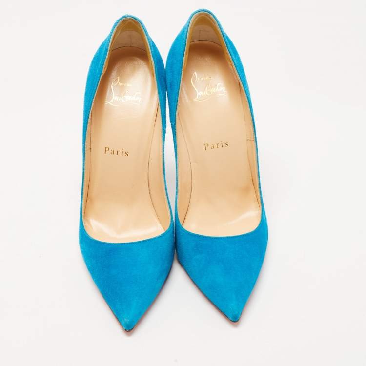 Pre Owned Christian Louboutin Blue Suede So Kate Pumps Size 38