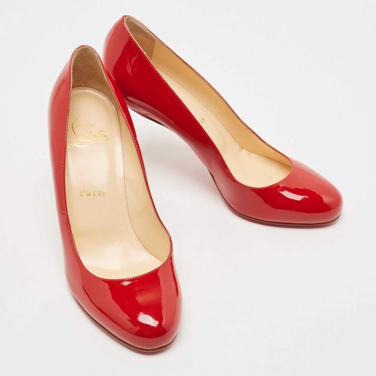 Pre Owned Christian Louboutin Red Patent Leather Simple Pumps Size 37